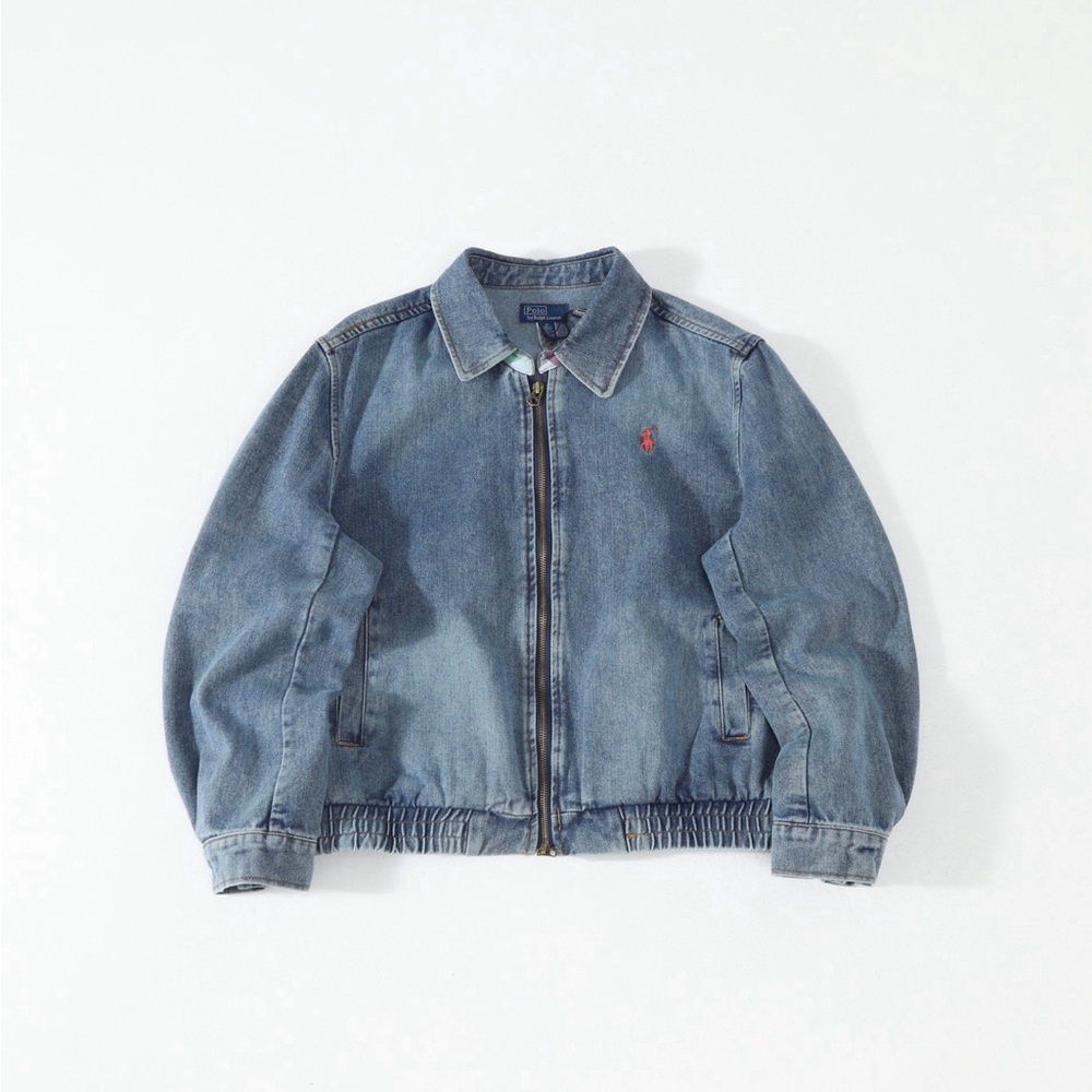 Ralph Lauren Light Blue Denim Zip-Up Jacket with Red Pony